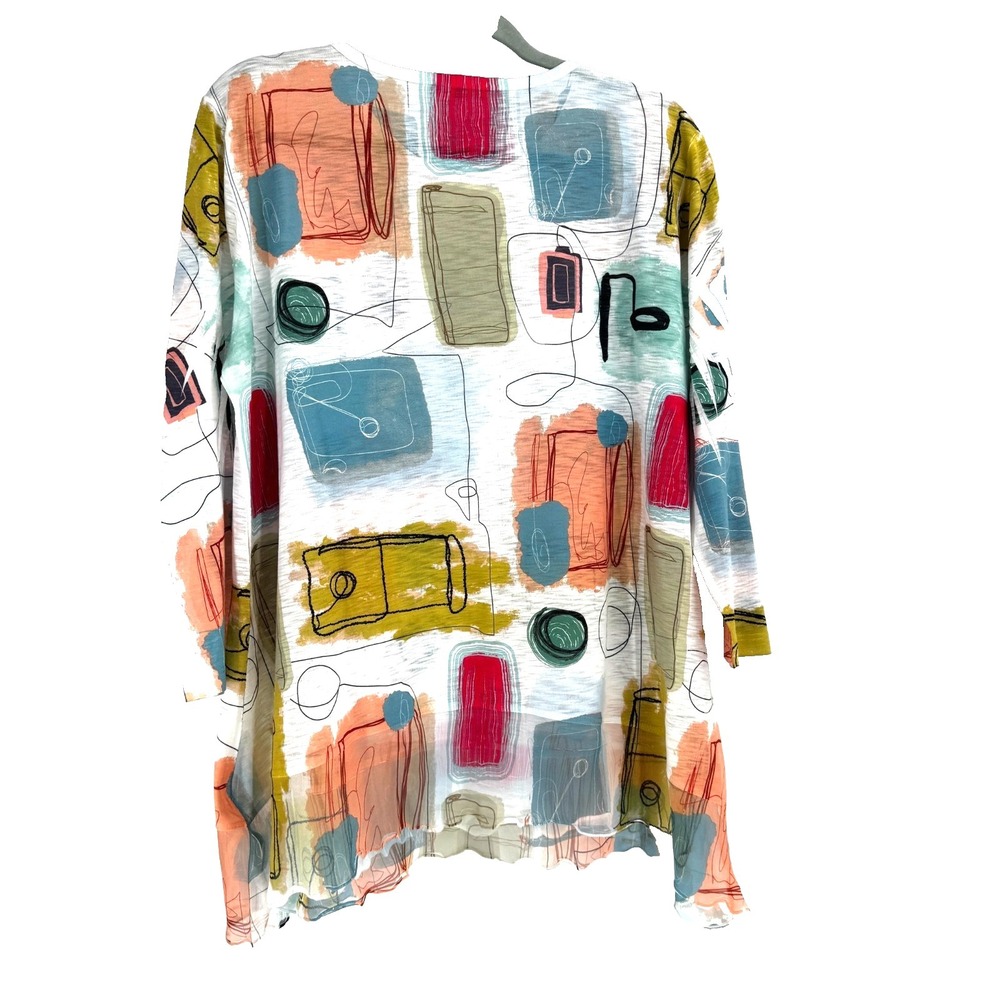 Jess & Jane Abstract Tunic Top Women's Large Colorful Artsy 3/4 Sleeve USA Made - Picture 6 of 7